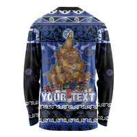 Personalised New Zealand July Christmas Long Sleeve Shirt Maori Kiwi Xmas Tree - Blue