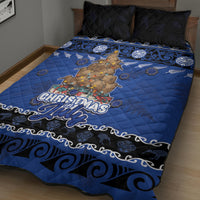 New Zealand July Christmas Quilt Bed Set Maori Kiwi Xmas Tree - Blue