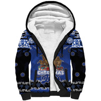 Personalised New Zealand July Christmas Sherpa Hoodie Maori Kiwi Xmas Tree - Blue