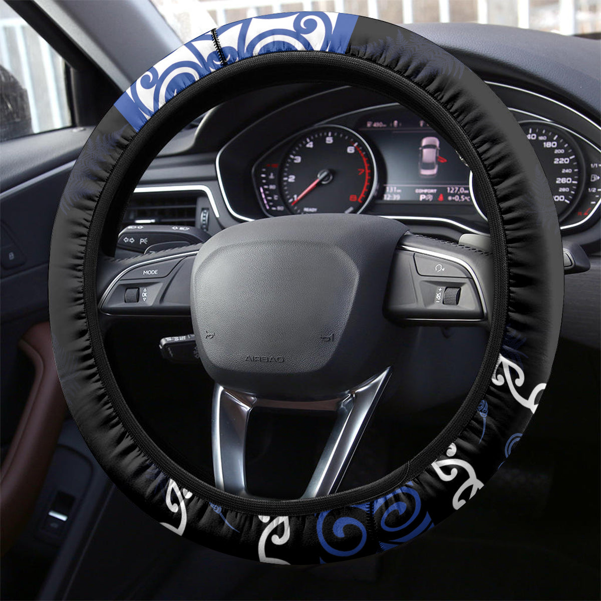 New Zealand July Christmas Steering Wheel Cover Maori Kiwi Xmas Tree - Blue