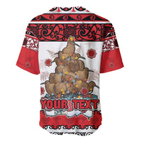Personalised New Zealand July Christmas Baseball Jersey Maori Kiwi Xmas Tree - White