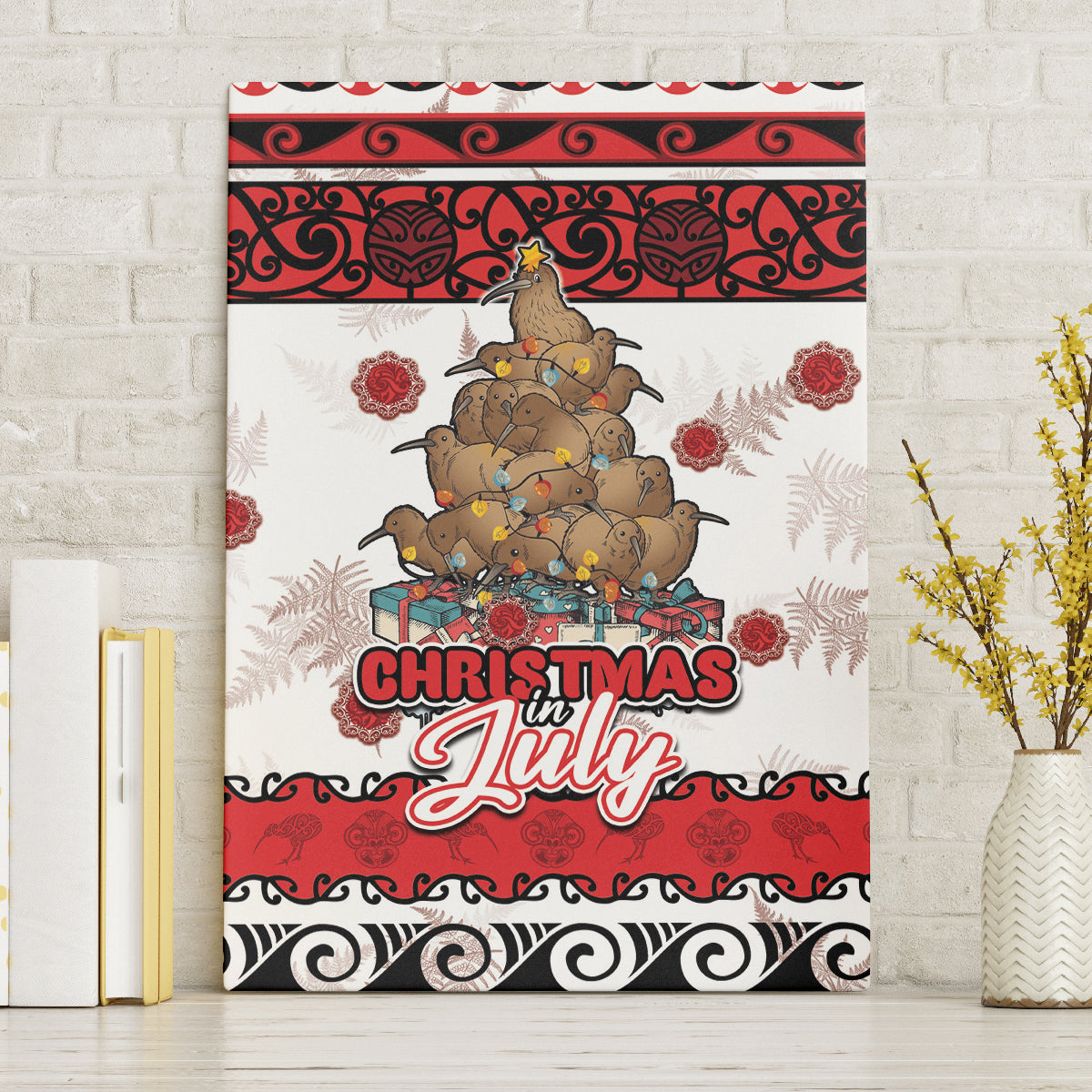 New Zealand July Christmas Canvas Wall Art Maori Kiwi Xmas Tree - White LT05 Without Frame White - Polynesian Pride