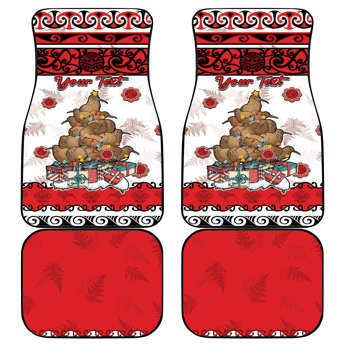 New Zealand July Christmas Car Mats Maori Kiwi Xmas Tree - White