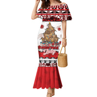 Personalised New Zealand July Christmas Family Matching Mermaid Dress and Hawaiian Shirt Maori Kiwi Xmas Tree - White