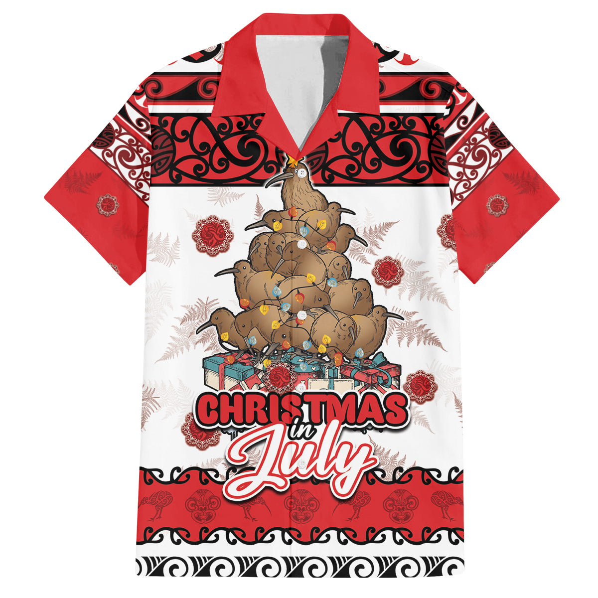 Personalised New Zealand July Christmas Family Matching Summer Maxi Dress and Hawaiian Shirt Maori Kiwi Xmas Tree - White