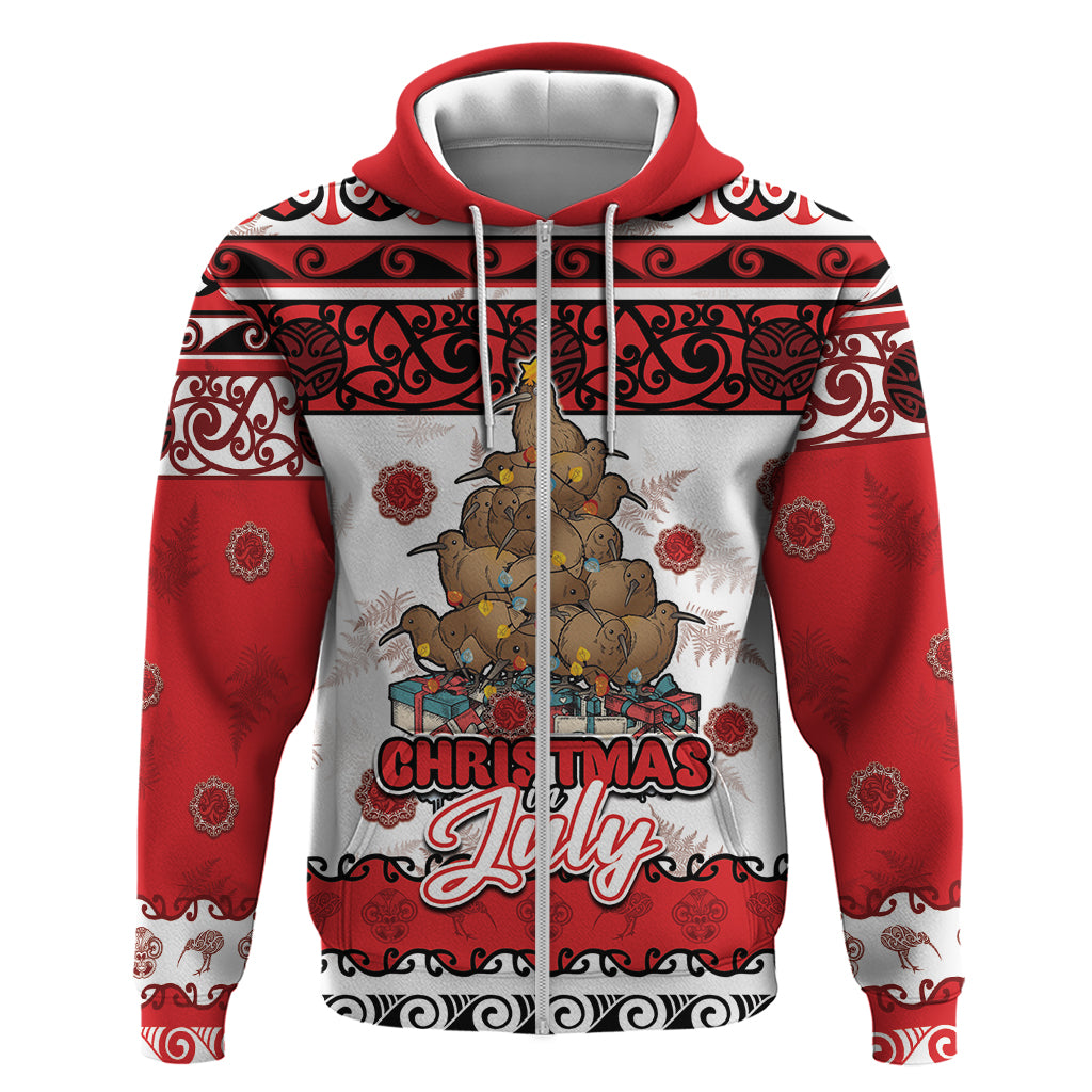 Personalised New Zealand July Christmas Hoodie Maori Kiwi Xmas Tree - White