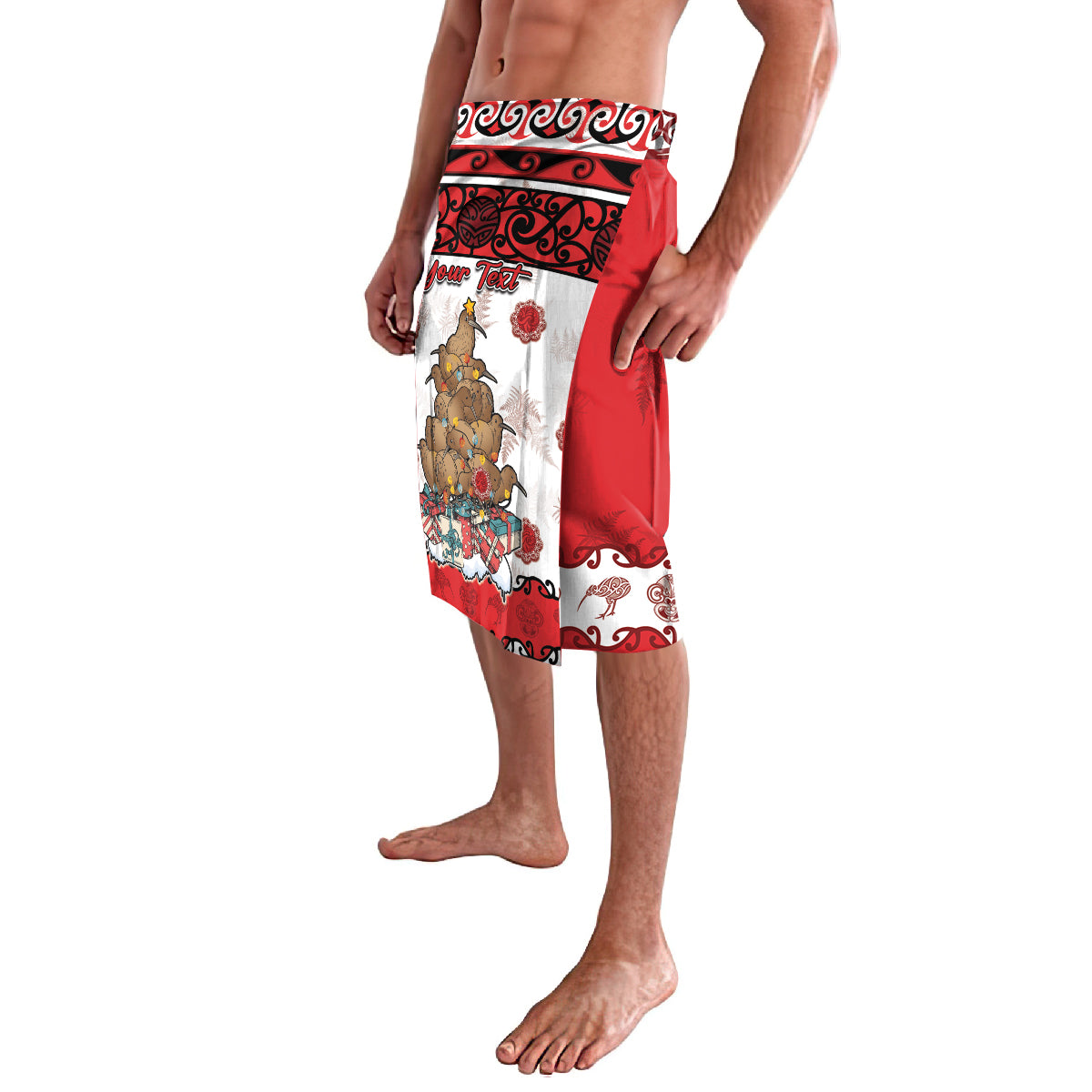 Personalised New Zealand July Christmas Lavalava Maori Kiwi Xmas Tree - White