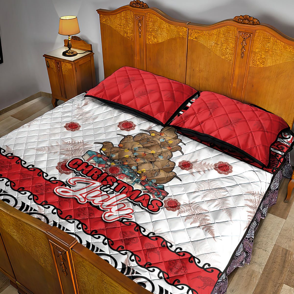 New Zealand July Christmas Quilt Bed Set Maori Kiwi Xmas Tree - White