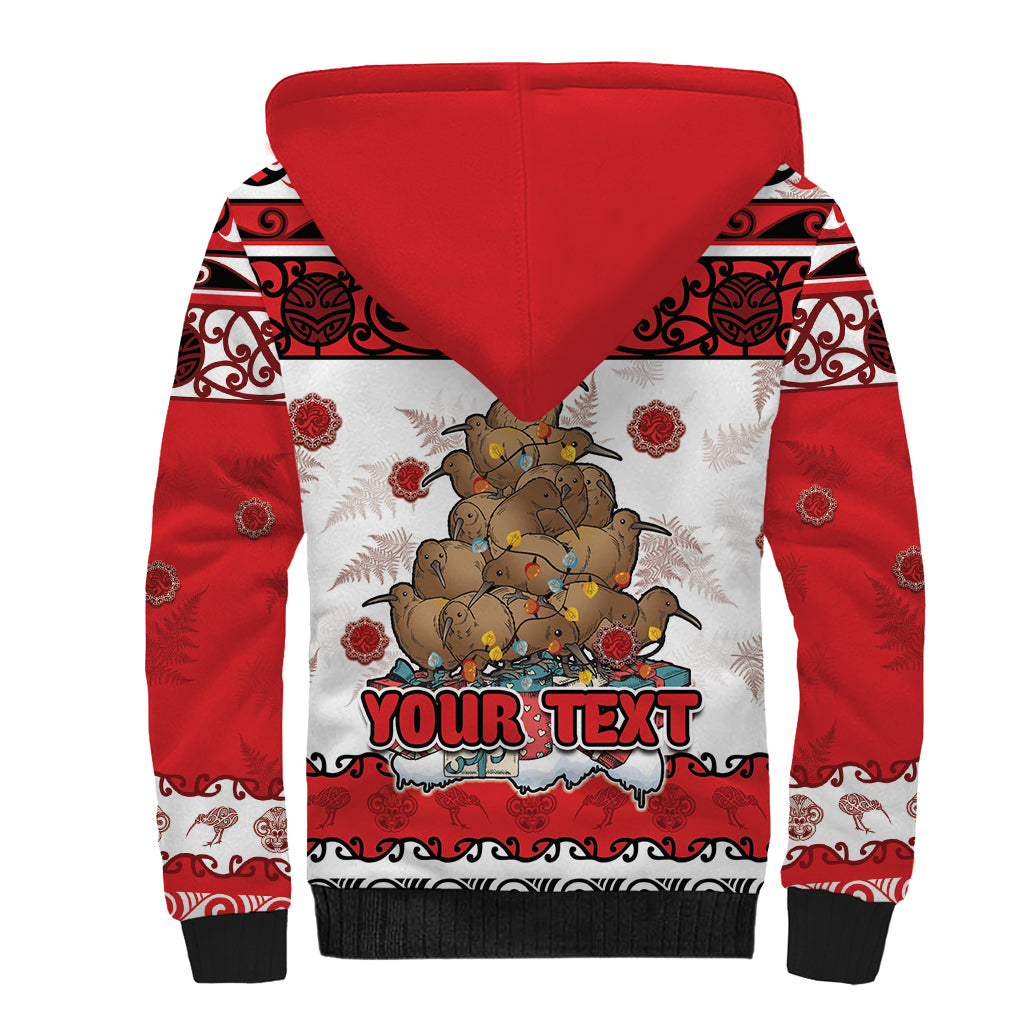 Personalised New Zealand July Christmas Sherpa Hoodie Maori Kiwi Xmas Tree - White