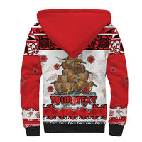 Personalised New Zealand July Christmas Sherpa Hoodie Maori Kiwi Xmas Tree - White