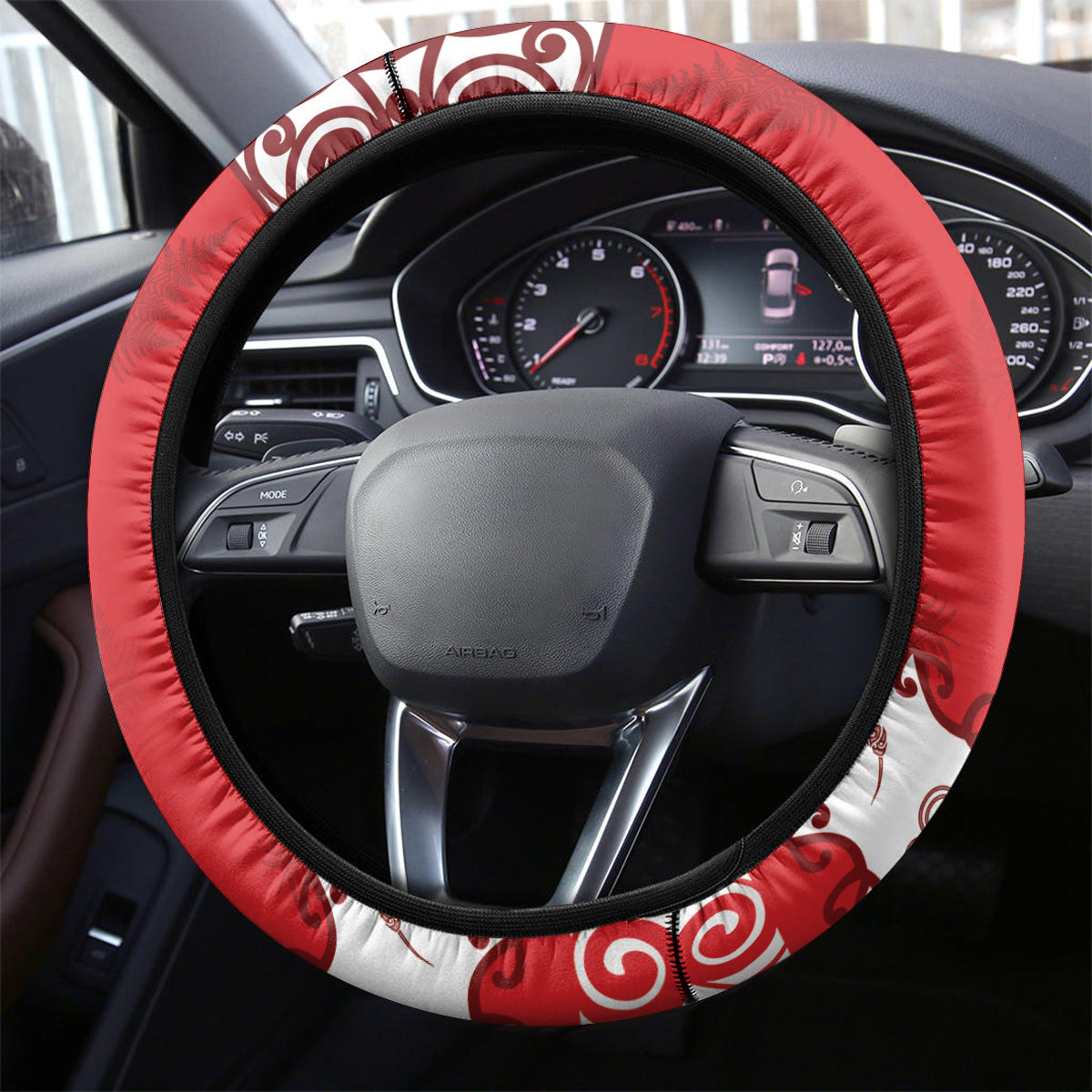 New Zealand July Christmas Steering Wheel Cover Maori Kiwi Xmas Tree - White