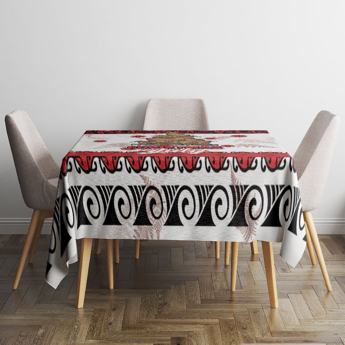 New Zealand July Christmas Tablecloth Maori Kiwi Xmas Tree - White