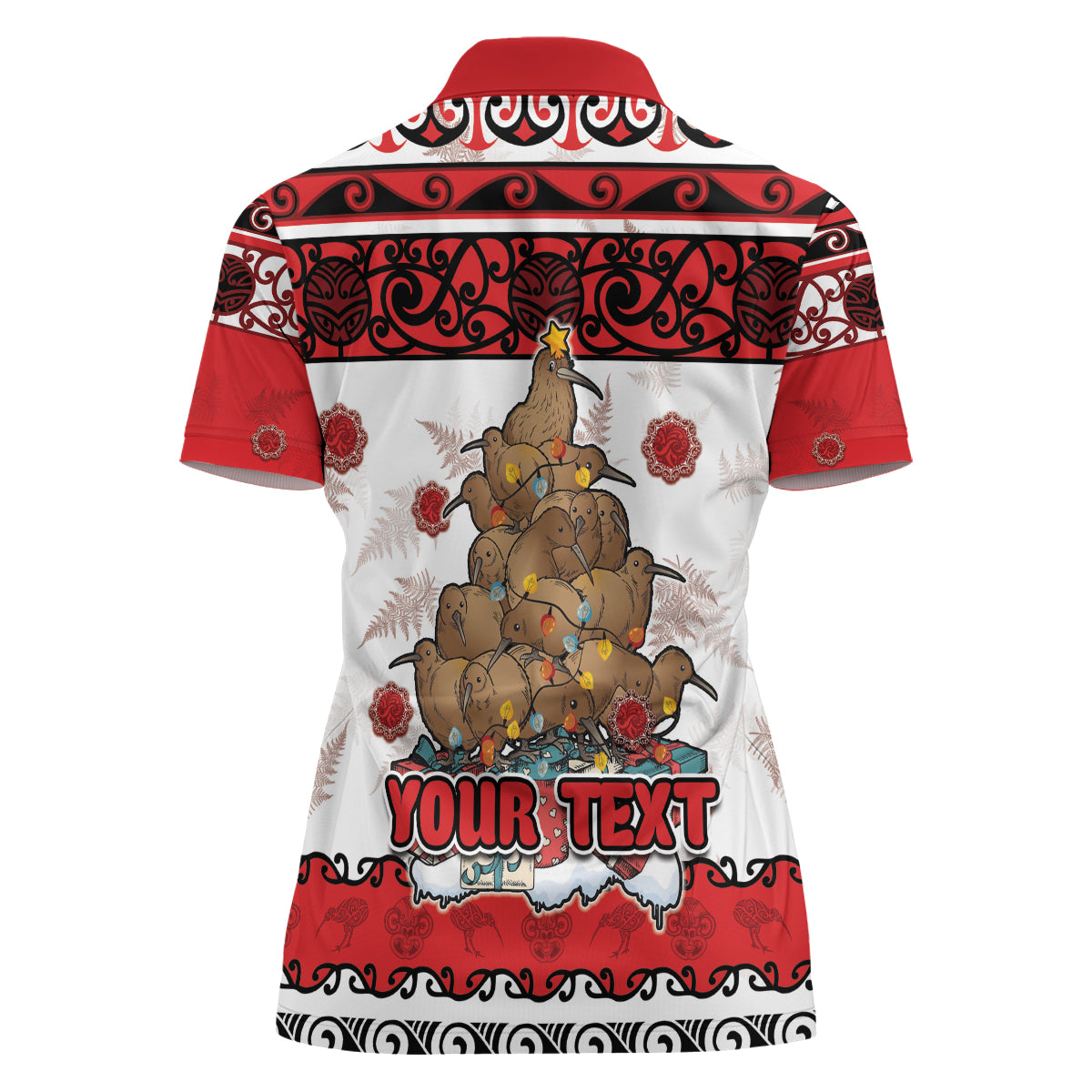 Personalised New Zealand July Christmas Women Polo Shirt Maori Kiwi Xmas Tree - White