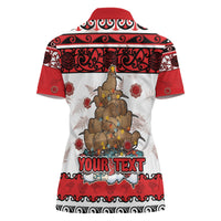 Personalised New Zealand July Christmas Women Polo Shirt Maori Kiwi Xmas Tree - White