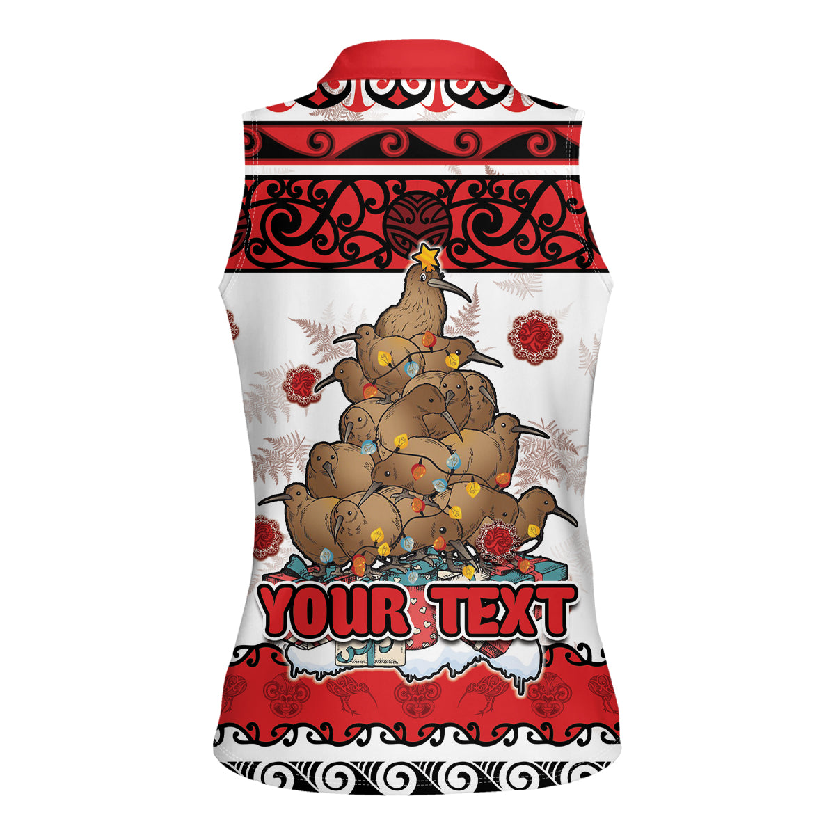 Personalised New Zealand July Christmas Women Sleeveless Polo Shirt Maori Kiwi Xmas Tree - White