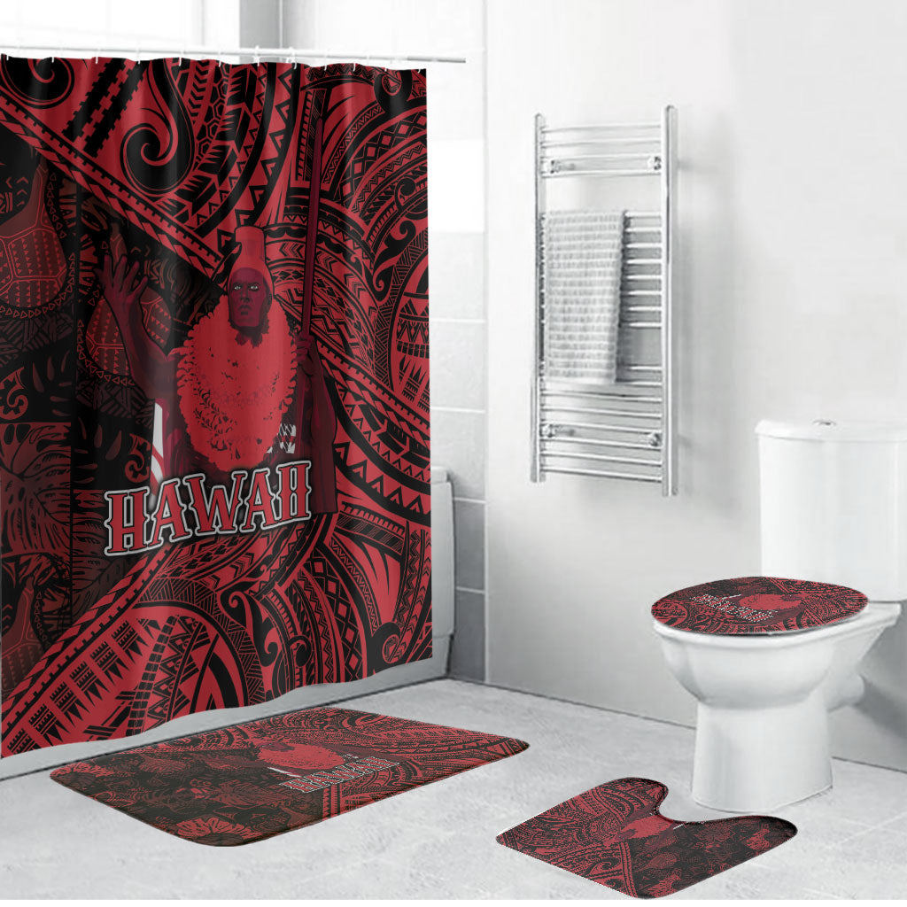 Hawaii King Kamehameha Bathroom Set With Hawaiian Ipu Motifs Red Version LT05 Bathroom Set (4 pcs) Red - Polynesian Pride