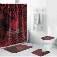 Hawaii King Kamehameha Bathroom Set With Hawaiian Ipu Motifs Red Version LT05 Bathroom Set (4 pcs) Red - Polynesian Pride