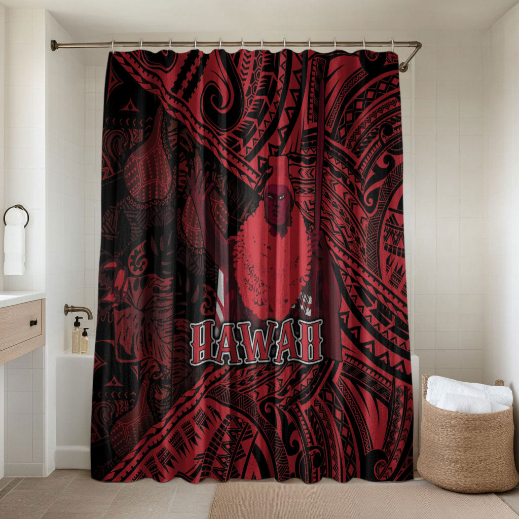 Hawaii King Kamehameha Bathroom Set With Hawaiian Ipu Motifs Red Version LT05 Shower Curtain Only Red - Polynesian Pride