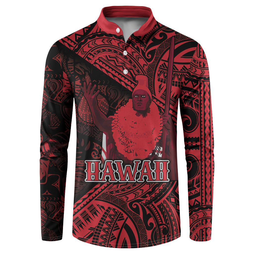 Hawaii King Kamehameha Button Sweatshirt With Hawaiian Ipu Motifs Red Version