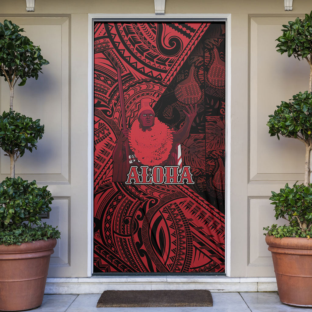 Hawaii King Kamehameha Door Cover With Hawaiian Ipu Motifs Red Version