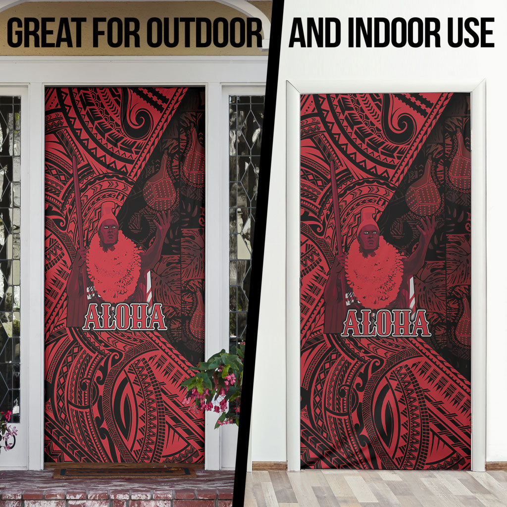Hawaii King Kamehameha Door Cover With Hawaiian Ipu Motifs Red Version