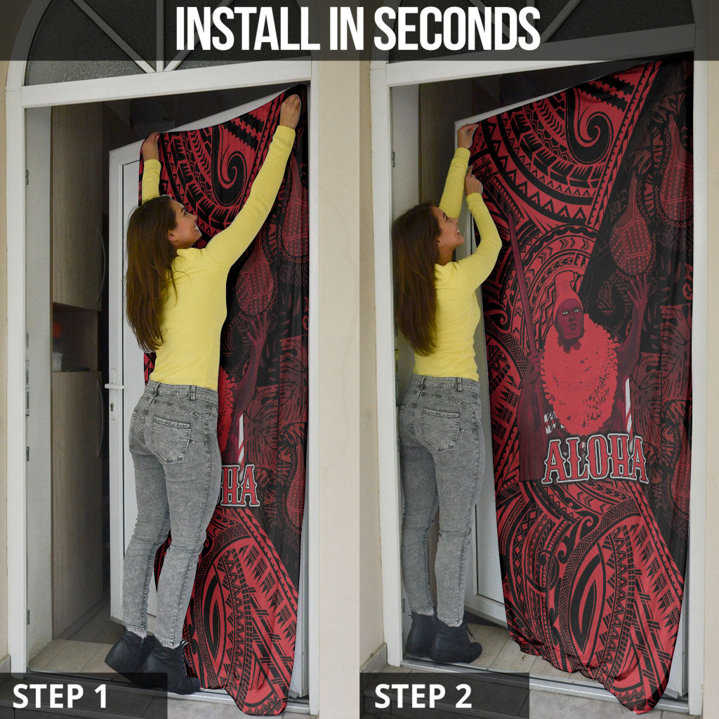 Hawaii King Kamehameha Door Cover With Hawaiian Ipu Motifs Red Version