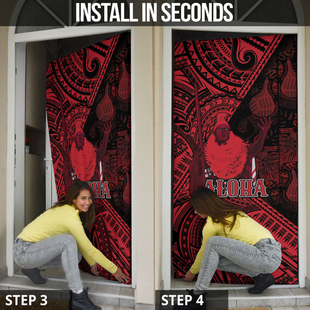 Hawaii King Kamehameha Door Cover With Hawaiian Ipu Motifs Red Version