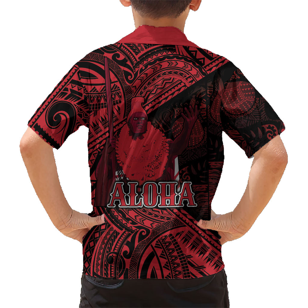 Hawaii King Kamehameha Family Matching Mermaid Dress and Hawaiian Shirt With Hawaiian Ipu Motifs Red Version