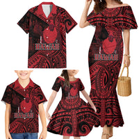 Hawaii King Kamehameha Family Matching Mermaid Dress and Hawaiian Shirt With Hawaiian Ipu Motifs Red Version