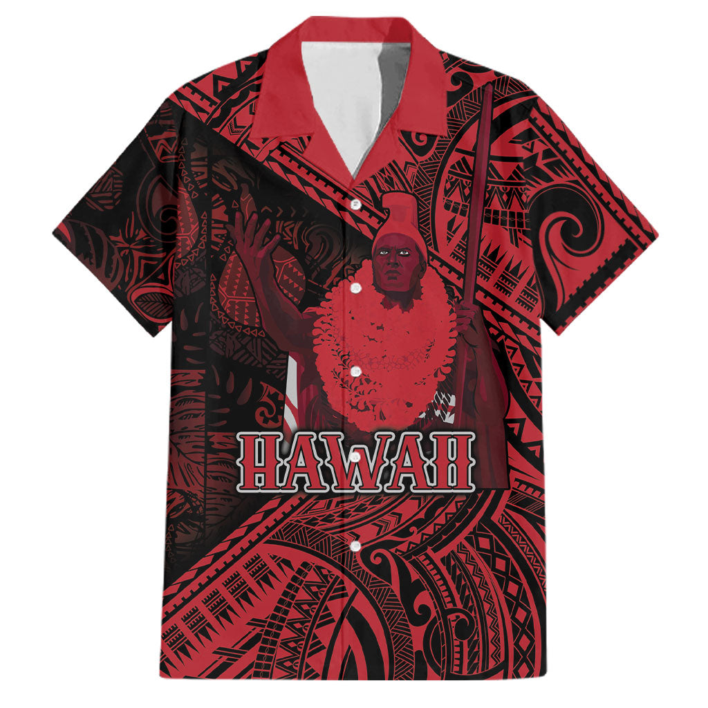 Hawaii King Kamehameha Family Matching Mermaid Dress and Hawaiian Shirt With Hawaiian Ipu Motifs Red Version