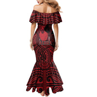 Hawaii King Kamehameha Family Matching Mermaid Dress and Hawaiian Shirt With Hawaiian Ipu Motifs Red Version