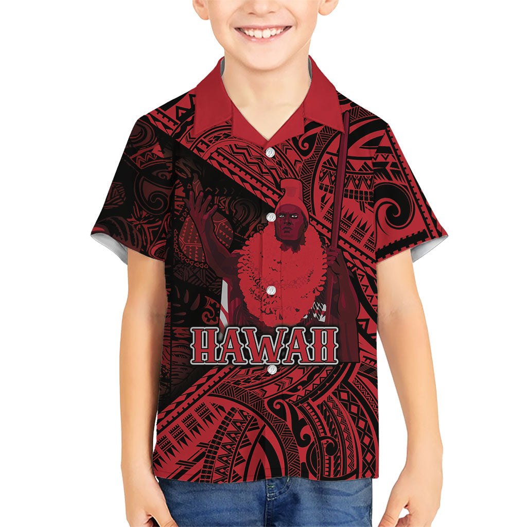 Hawaii King Kamehameha Family Matching Mermaid Dress and Hawaiian Shirt With Hawaiian Ipu Motifs Red Version