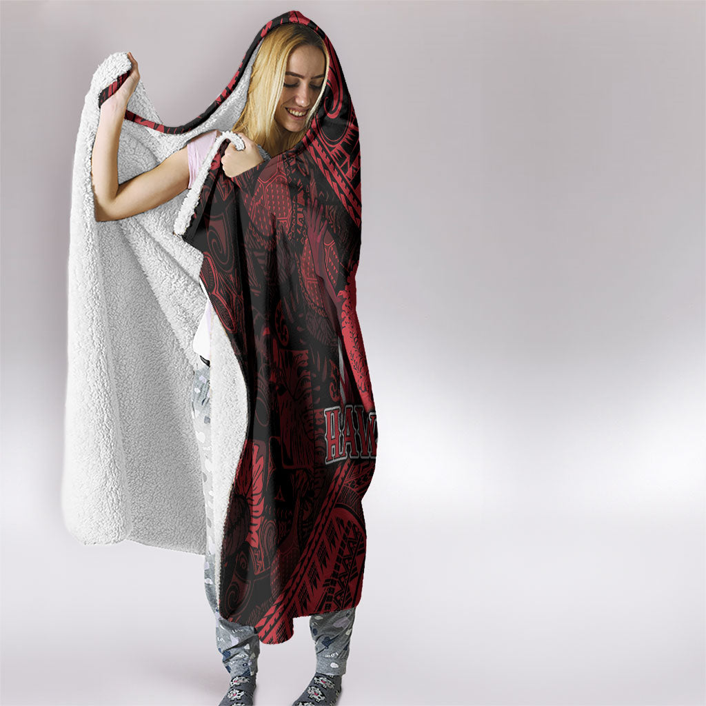 Hawaii King Kamehameha Hooded Blanket With Hawaiian Ipu Motifs Red Version LT05 - Polynesian Pride