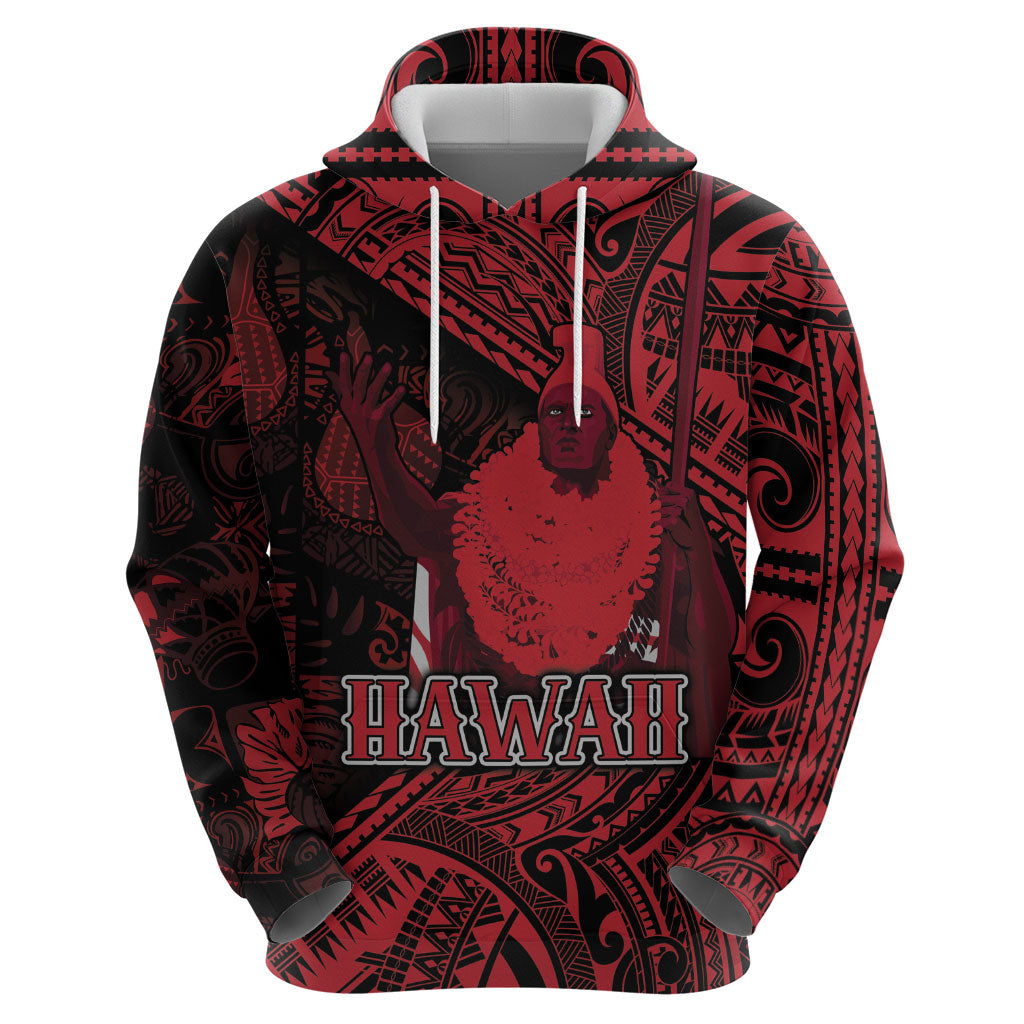 Hawaii King Kamehameha Hoodie With Hawaiian Ipu Motifs Red Version LT05 - Polynesian Pride