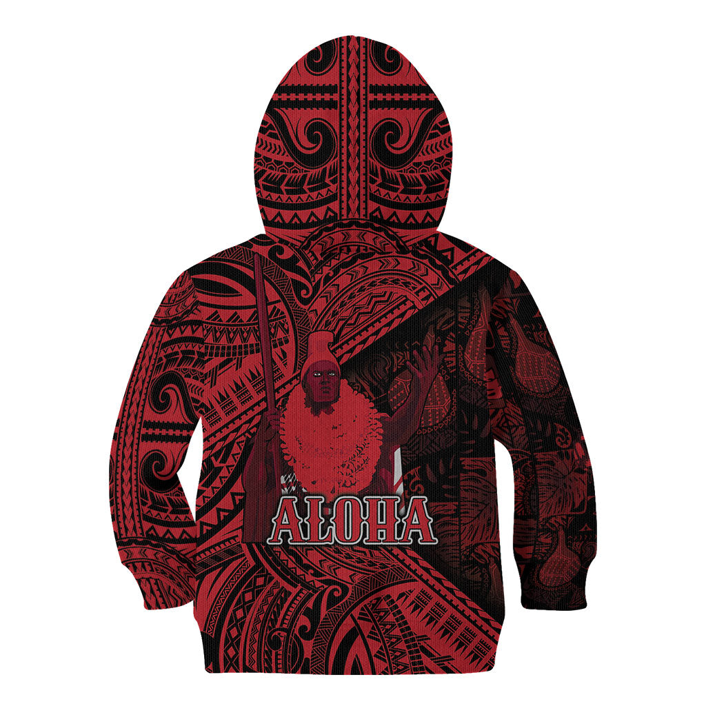 Hawaii King Kamehameha Kid Hoodie With Hawaiian Ipu Motifs Red Version LT05 - Polynesian Pride