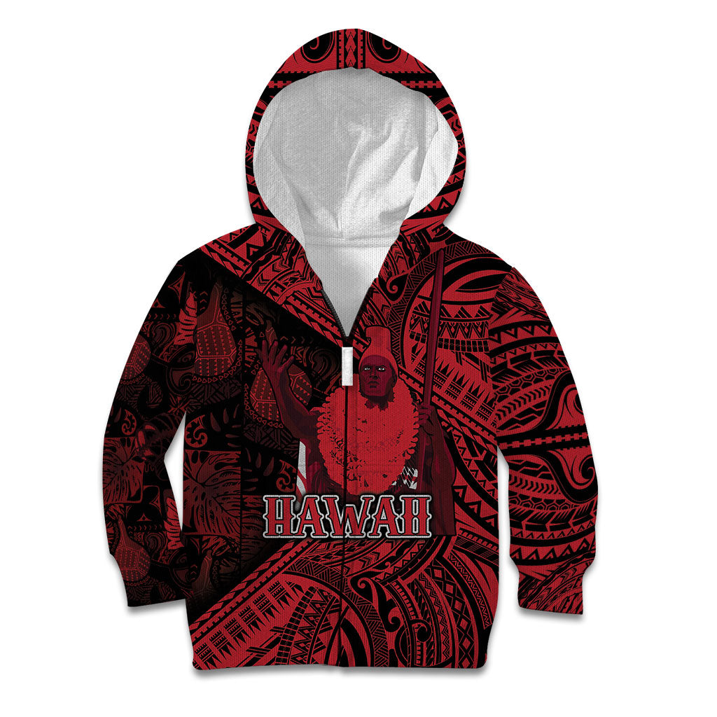 Hawaii King Kamehameha Kid Hoodie With Hawaiian Ipu Motifs Red Version LT05 Zip Hoodie Red - Polynesian Pride