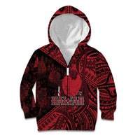 Hawaii King Kamehameha Kid Hoodie With Hawaiian Ipu Motifs Red Version LT05 Zip Hoodie Red - Polynesian Pride