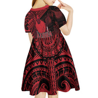 Hawaii King Kamehameha Kid Short Sleeve Dress With Hawaiian Ipu Motifs Red Version