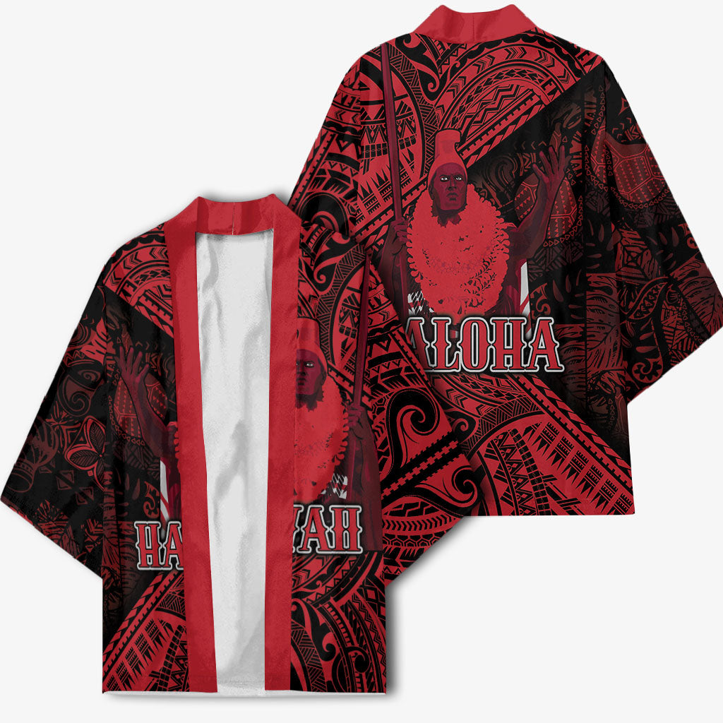 Hawaii King Kamehameha Kimono With Hawaiian Ipu Motifs Red Version LT05 - Polynesian Pride