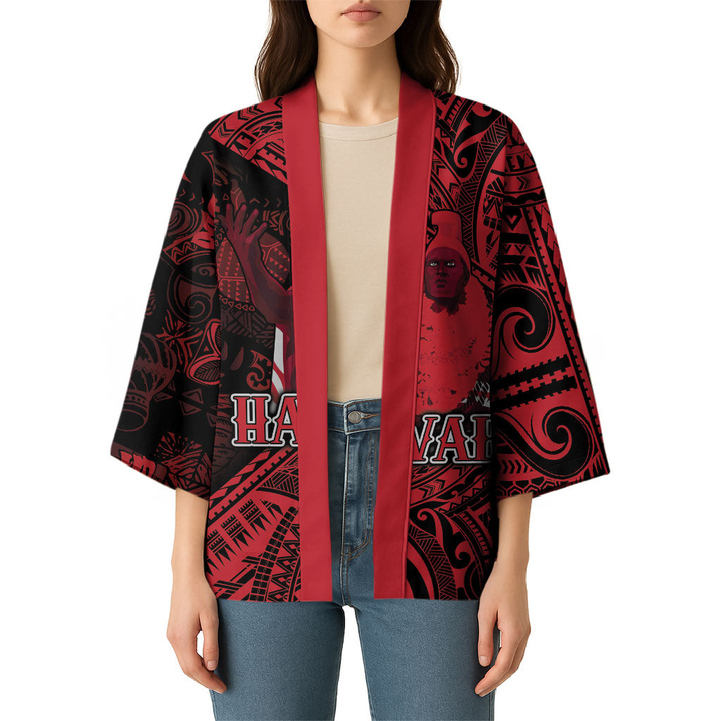 Hawaii King Kamehameha Kimono With Hawaiian Ipu Motifs Red Version LT05 - Polynesian Pride