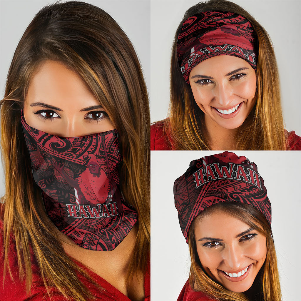 Hawaii King Kamehameha Neck Gaiter With Hawaiian Ipu Motifs Red Version