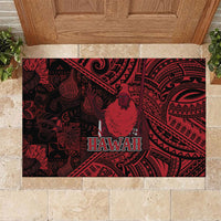Hawaii King Kamehameha Rubber Doormat With Hawaiian Ipu Motifs Red Version