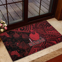 Hawaii King Kamehameha Rubber Doormat With Hawaiian Ipu Motifs Red Version