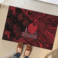Hawaii King Kamehameha Rubber Doormat With Hawaiian Ipu Motifs Red Version