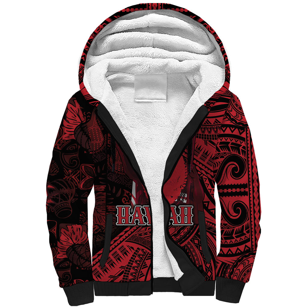 Hawaii King Kamehameha Sherpa Hoodie With Hawaiian Ipu Motifs Red Version