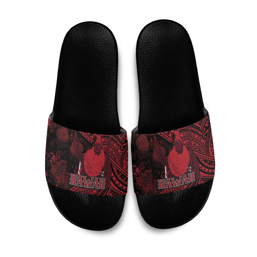 Hawaii King Kamehameha Slide Sandals With Hawaiian Ipu Motifs Red Version