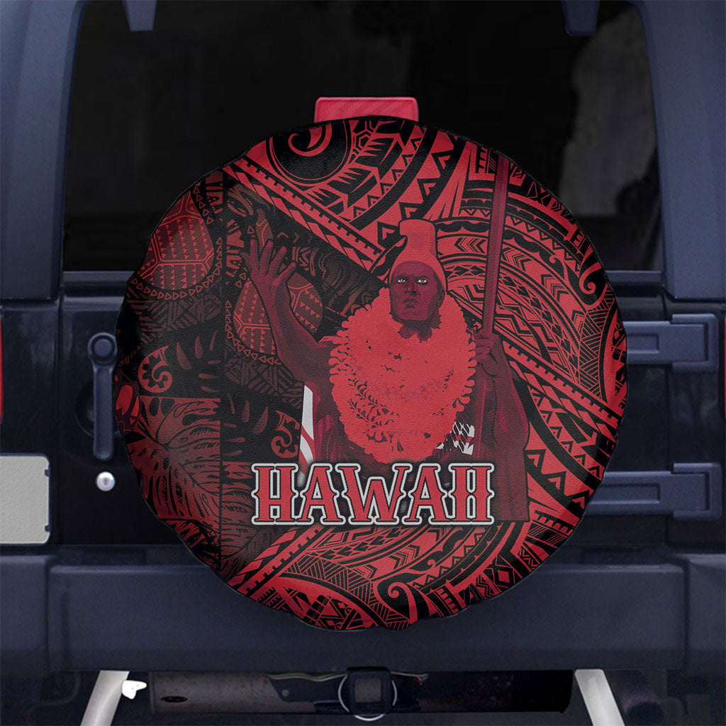 Hawaii King Kamehameha Spare Tire Cover With Hawaiian Ipu Motifs Red Version
