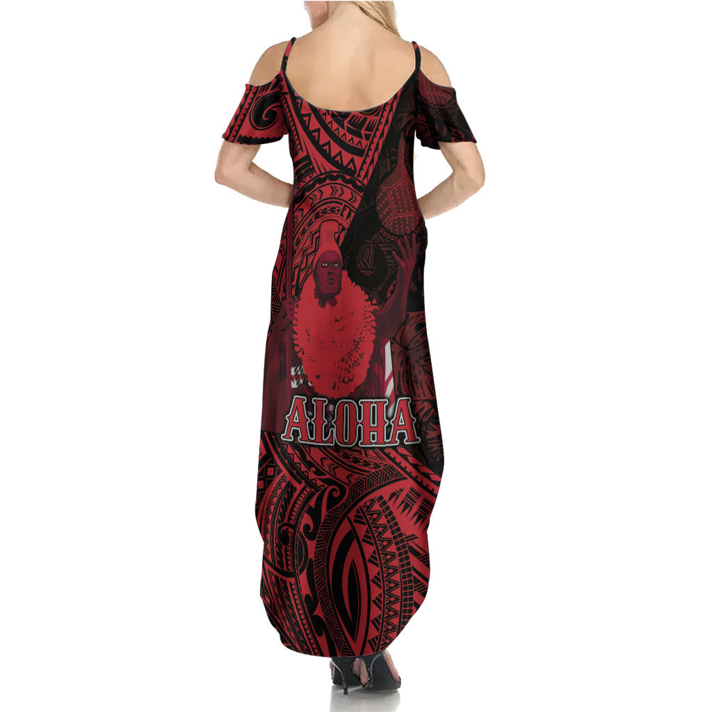 Hawaii King Kamehameha Summer Maxi Dress With Hawaiian Ipu Motifs Red Version LT05 - Polynesian Pride
