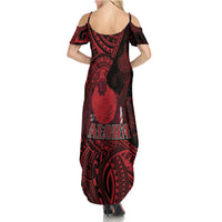 Hawaii King Kamehameha Summer Maxi Dress With Hawaiian Ipu Motifs Red Version LT05 - Polynesian Pride