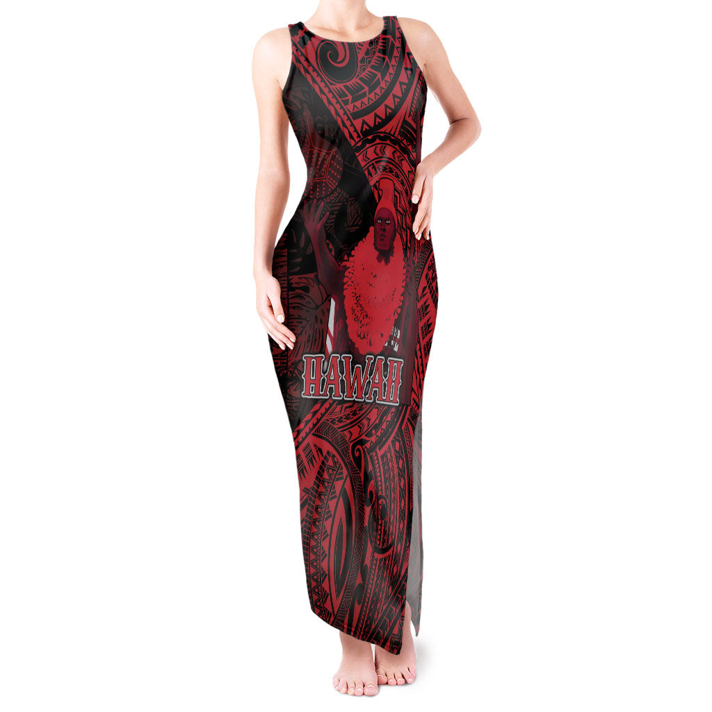 Hawaii King Kamehameha Tank Maxi Dress With Hawaiian Ipu Motifs Red Version